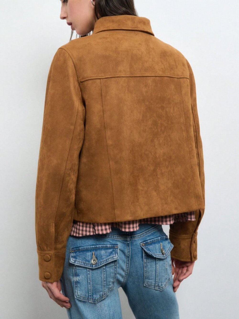 Brown Casual Women's Faux Suede Jacket - Picture 2 of 8